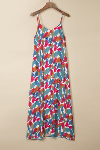 Multicolor Abstract Print Spaghetti Straps Maxi Dress-Dresses-MomFashion