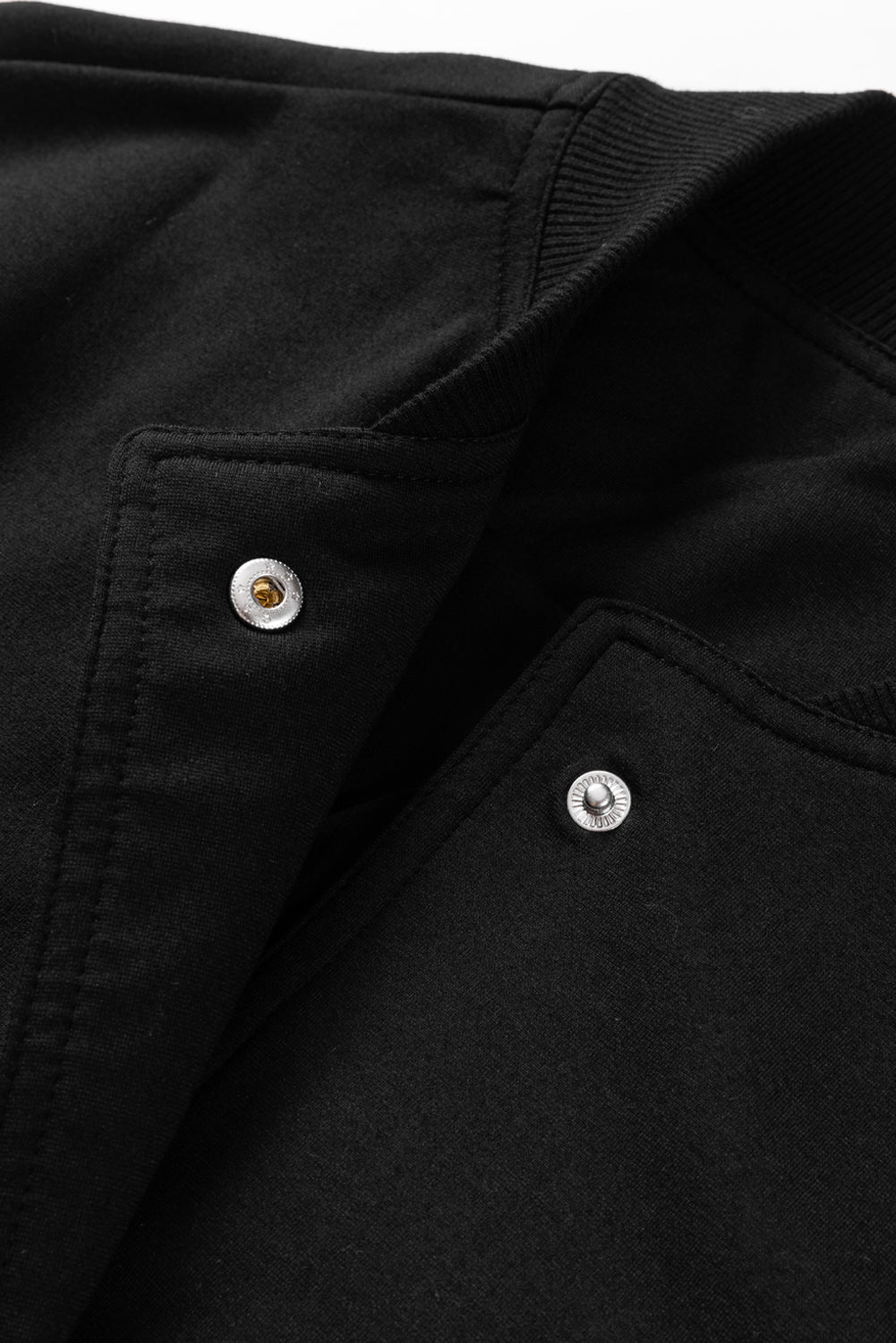 Black Big Pockets Baseball Collar Jacket-Outerwear-MomFashion