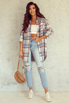 Sky Blue Plaid Flap Pocket Long Sleeve Shacket-Outerwear-MomFashion