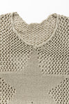 Light French Beige Star Pointelle Knit Baggy Sweater-Tops-MomFashion