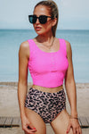 Leopard Square Neck Sleeveless Fashion Print Tankini Set-Swimwear-MomFashion