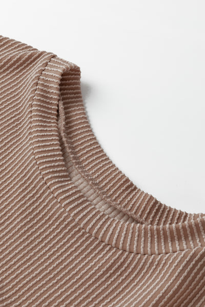 Brown Corded 2pcs Colorblock Pullover and Pants Outfit-Loungewear-MomFashion