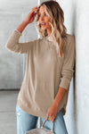 Apricot Crew Neck Ribbed Trim Waffle Knit Top-Tops-MomFashion