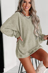 Green Solid Ribbed Knit Round Neck Pullover Sweatshirt-Tops-MomFashion