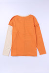 Orange Stripe Color Block Splicing Long Sleeve Henley Top-Tops-MomFashion