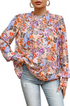 Multicolour Floral Bishop Sleeve Frilled Round Neck Blouse-Tops-MomFashion