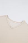 Beige Corded V Neck Slouchy Top Pocketed Shorts Set-Loungewear-MomFashion