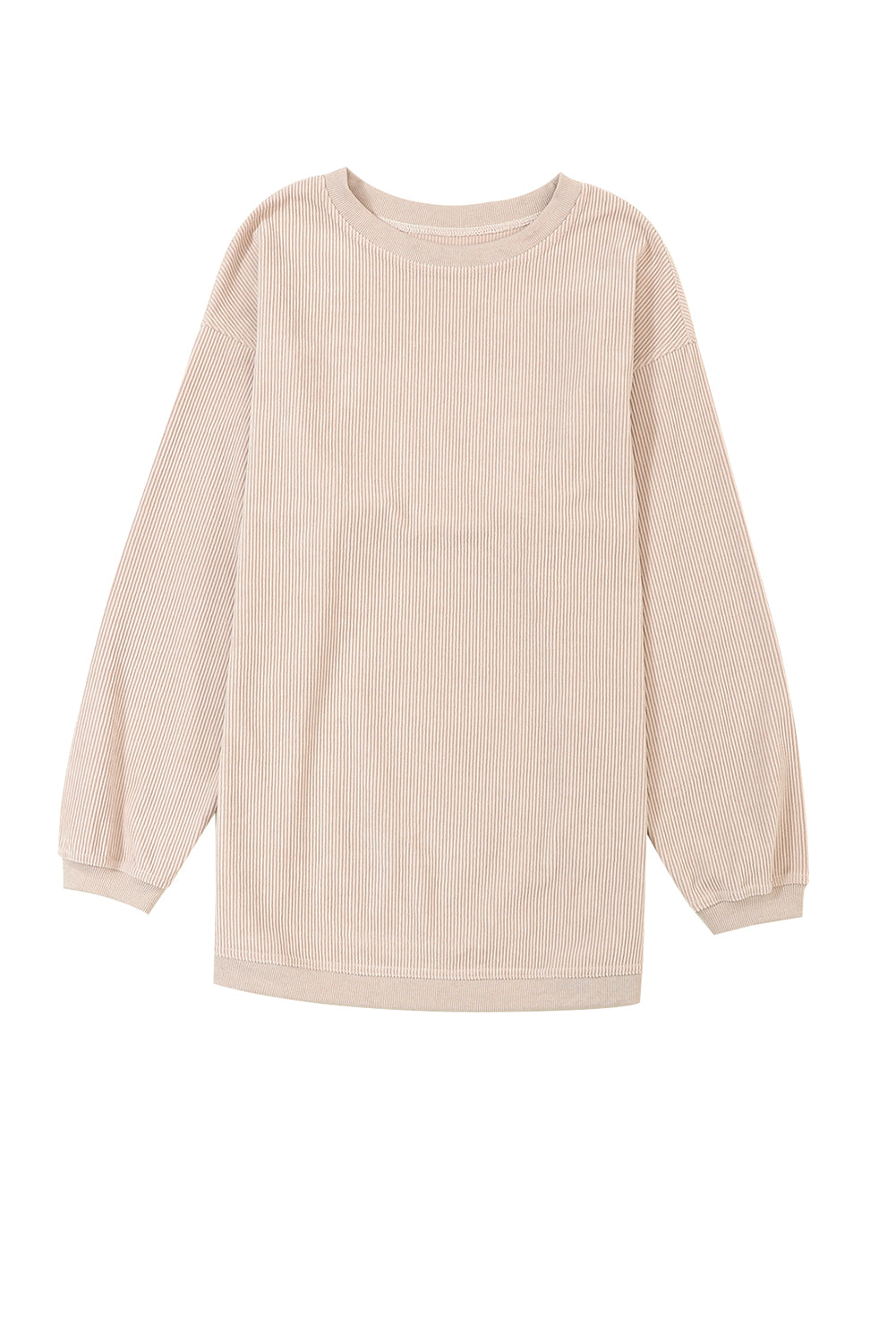 Apricot Ribbed Corded Oversized Sweatshirt-Tops-MomFashion