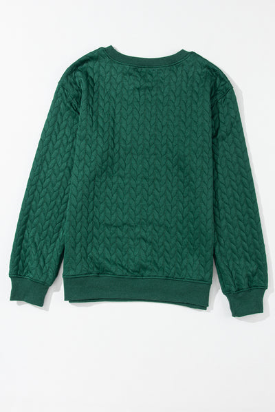 Blackish Green Merry And Bright Cable Knit Pullover Sweatshirt-Tops-MomFashion