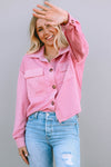 Pink Turn-Down Collar Pockets Shirt Jacket-Outerwear-MomFashion