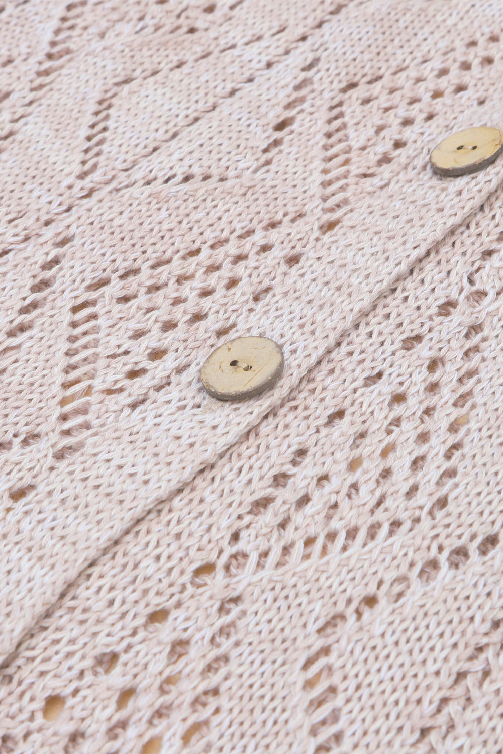 Khaki Hollow-out Openwork Knit Cardigan-Tops-MomFashion