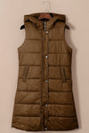 Chestnut Hooded Long Quilted Vest Coat-Outerwear-MomFashion