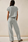 Gray Knitted V Neck Sweater and Casual Pants Set-Loungewear-MomFashion