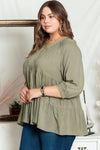 Green Plus Size Ruffle Tiered Split Neck Shirt-Plus Size-MomFashion