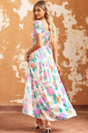 Multicolor Square Neck Puff Sleeve Tiered Floral Maxi Dress-Dresses-MomFashion