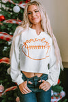 Bright White Game Day Lettering Rugby Notched Neck Sweatshirt-Tops-MomFashion