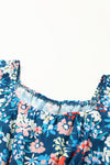 Blue Square Neck Ruffle Floral Dress-Dresses-MomFashion