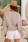 Parchment Cable Knit Sleeve Drop Shoulder Sweater-Tops-MomFashion