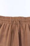 Brown Drawstring Elastic Waist Casual Wide Leg Pants-Bottoms-MomFashion