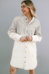 Gray Gradient Long Sleeve Button Up Raw Hem Denim Dress-Dresses-MomFashion