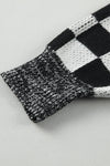 Black Checkered Print Drop Shoulder Sweater-Tops-MomFashion