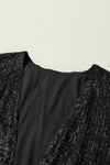 Black Sequin 3/4 Sleeve Open Front Duster Kimono-Outerwear-MomFashion