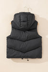 Black Sleek Quilted Puffer Hooded Vest Coat-Outerwear-MomFashion