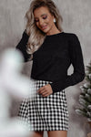 Black Glitter Round Neck Long Sleeve Top-Tops-MomFashion