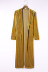 Yellow Velvet Open Front Pocketed Long Duster-Tops-MomFashion