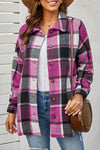 Rose Plaid Print Buttoned Shirt Jacket-Outerwear-MomFashion