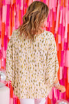 Yellow Printed Printed 3/4 Dolman Sleeve Plus Size Blouse-Plus Size-MomFashion