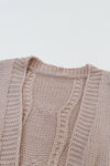 Apricot Ribbed Trim Eyelet Cable Knit Cardigan-Tops-MomFashion