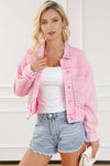 Pink Rivet Studded Pocketed Denim Jacket-Outerwear-MomFashion