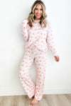 Pink Santa Claus Striped Print Loose Fit Two Piece Lounge Set-Loungewear & Sleepwear/Loungewear-MomFashion