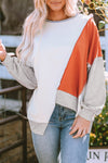 Khaki Colorblock Stitching Irregular Hem Long Sleeve Top-Tops-MomFashion