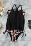 Leopard Tankini with Stripes Patchwork-Swimwear-MomFashion