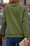 Jungle Green Solid Textured Raglan Sleeve Pullover Sweatshirt-Tops-MomFashion