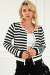 Black Contrast Striped Print Cardigan-Tops-MomFashion