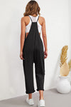 Black Pocketed Adjustable Spaghetti Strap Straight Leg Jumpsuit-Bottoms-MomFashion