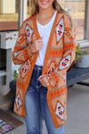 Brown Aztec Geometric Knit Open Front Cardigan-Tops-MomFashion