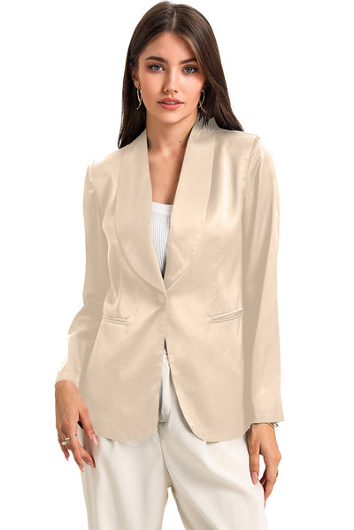 Apricot Collared Neck Single Breasted Blazer with Pockets-Outerwear-MomFashion