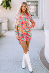 Multicolor Geometric Abstract Print Long Sleeve Shirt Dress-Dresses-MomFashion