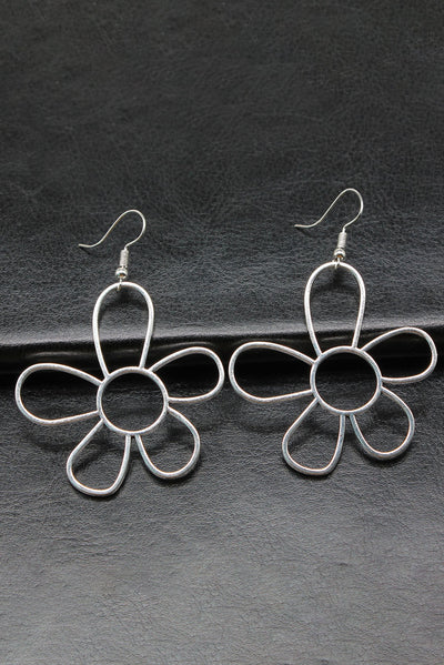 Silvery Alloy Hollowed Flower Hook Earrings-Accessories-MomFashion