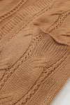 Khaki Ribbed Trim Eyelet Cable Knit Cardigan-Tops-MomFashion