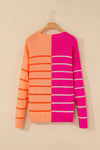 Multicolour Striped Color Block Loose Fit Knit Sweater-Tops-MomFashion