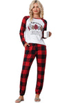 Fiery Red Plaid Merry Christmas Graphic Loungewear Set-Loungewear-MomFashion