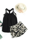 Black Contrast Splice Racerback Tankini Printed 2pcs Set-Swimwear-MomFashion