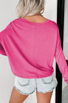 Rose Fiery Red Loose V Neck Dropped Long Sleeve Top-Tops-MomFashion