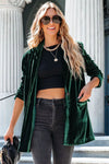 Green Casual Pocketed Velvet Blazer-Outerwear-MomFashion