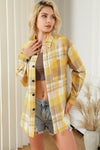 Yellow Plaid Button Up Patch Pocket Shirt-Tops-MomFashion